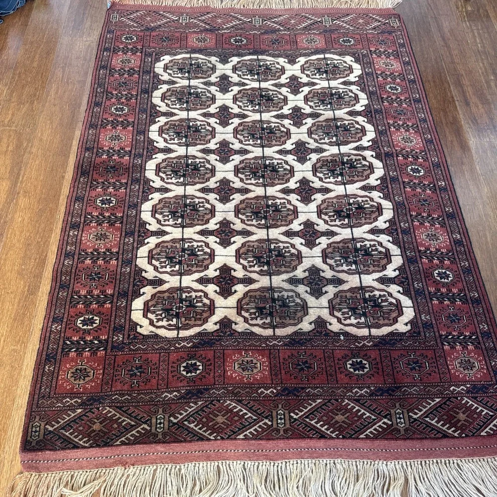 Turkmen Oriental Tekke Rug Wool Geometric 46X 74‎ inches
